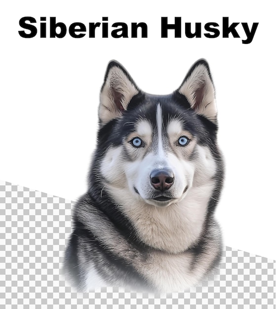 PSD un póster de un husky siberiano con un fondo transparente y las palabras husky siberiano encima