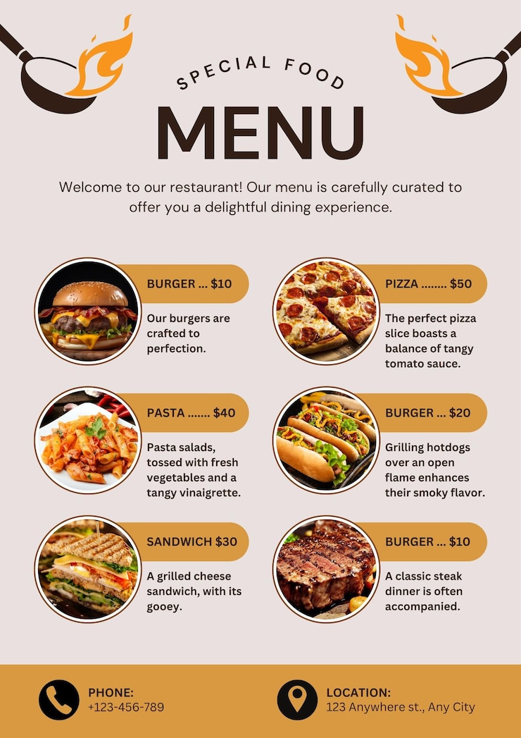 PSD poster illustrativo del menu del ristorante marrone