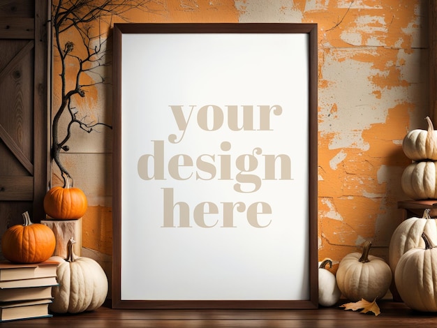 Poster in Cornice Mockup Halloween Style Interior Render 3D Realistic Artwork Showcase Muertos