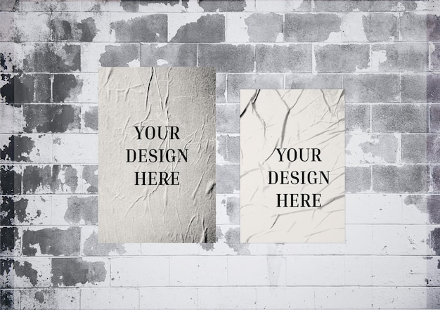 Poster incollato sbriciolato PSD sul muro Mock Up