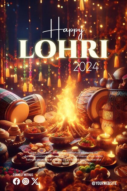 PSD un póster de lohri con un hermoso fondo