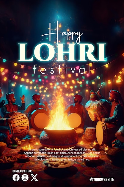 PSD un póster de lohri con un hermoso fondo