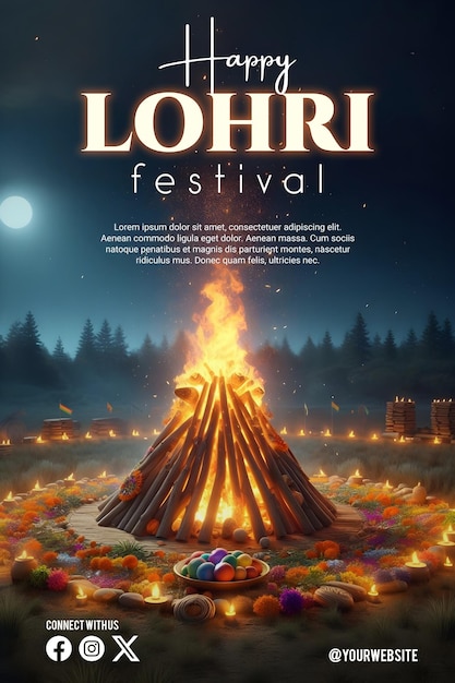 PSD un póster de lohri con un hermoso fondo