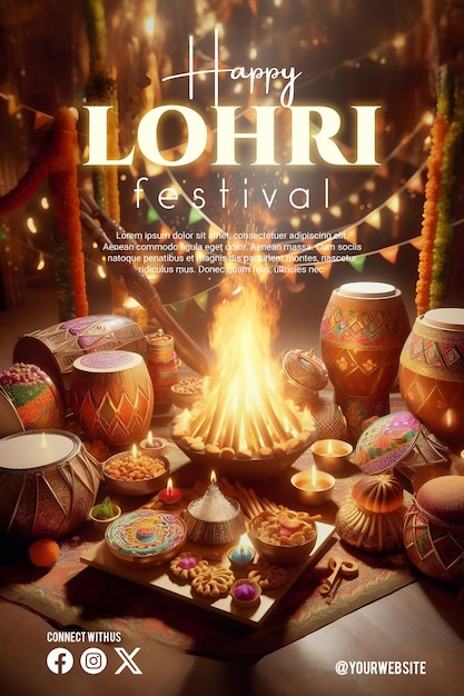 PSD un póster de lohri con un hermoso fondo