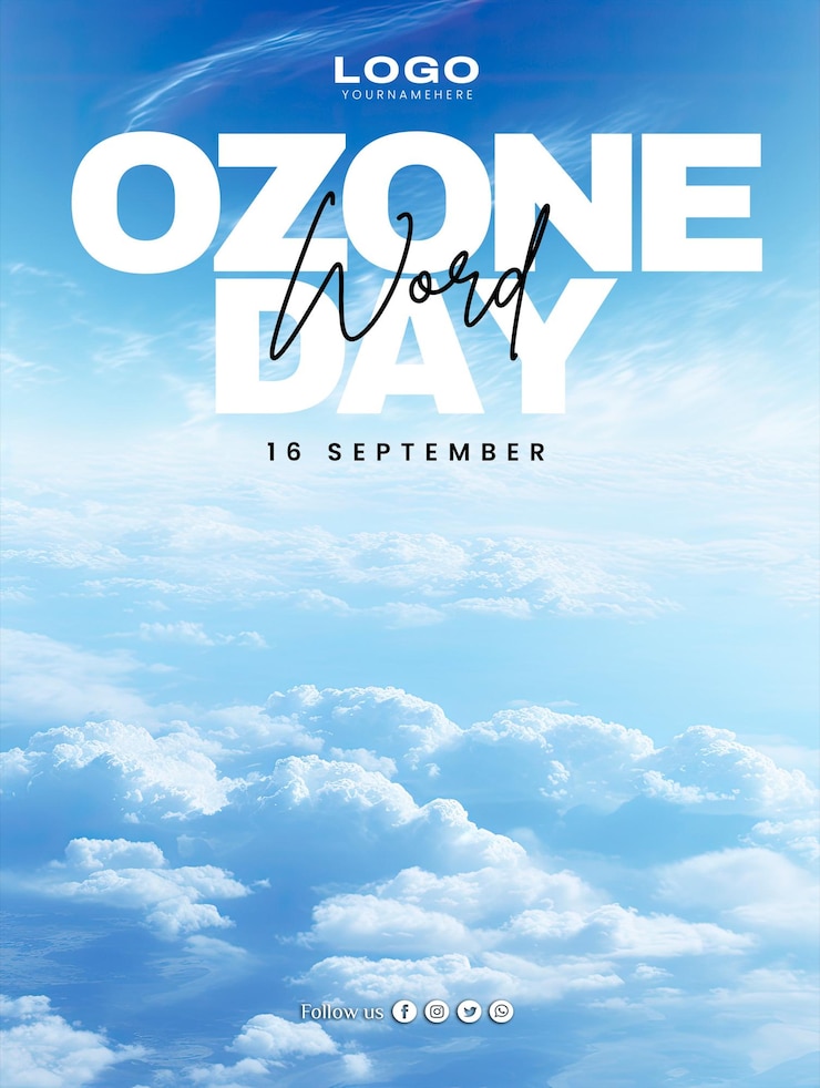 PSD poster de los medios sociales para el día mundial del ozono