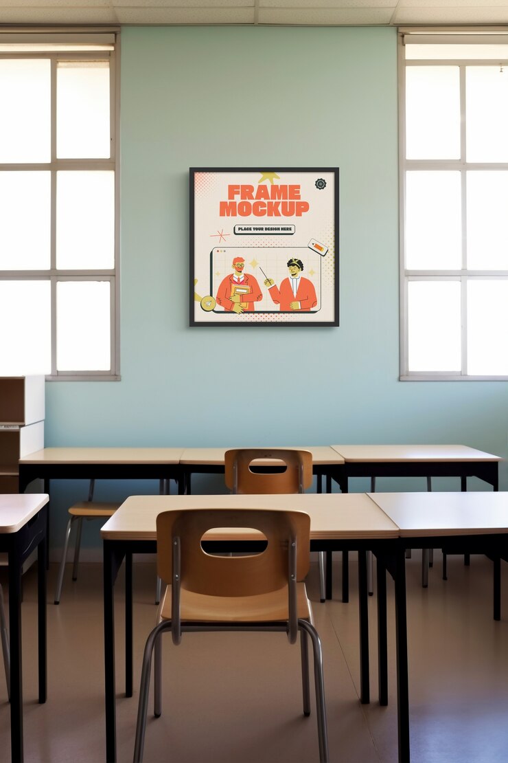 PSD poster-mockup an der wand des klassenzimmers