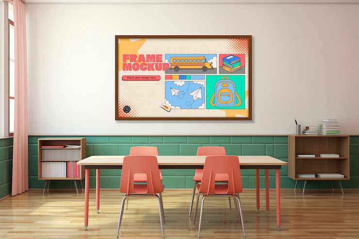 PSD poster-mockup an der wand des klassenzimmers