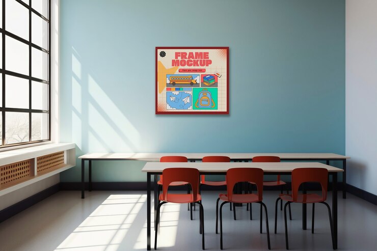PSD poster-mockup an der wand des klassenzimmers