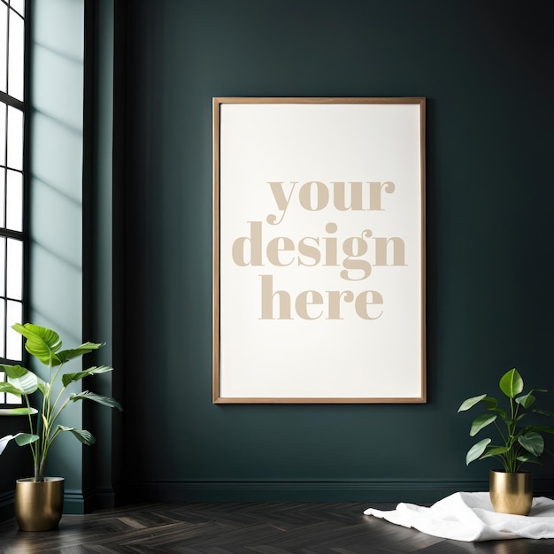 Poster mockup con grafica incorniciata gratuita Cornice per foto con rendering realistico 3D