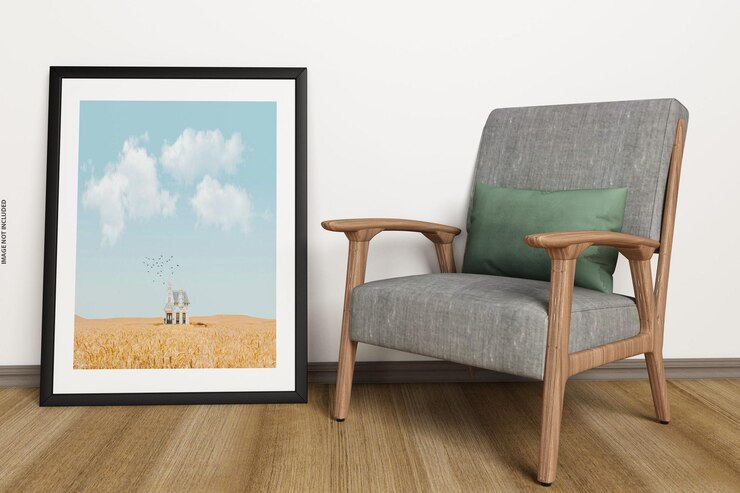 Poster mockup nel design degli interni del soggiorno moderno con parete vuota