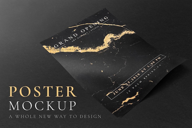 Pôster mockup psd em preto e dourado