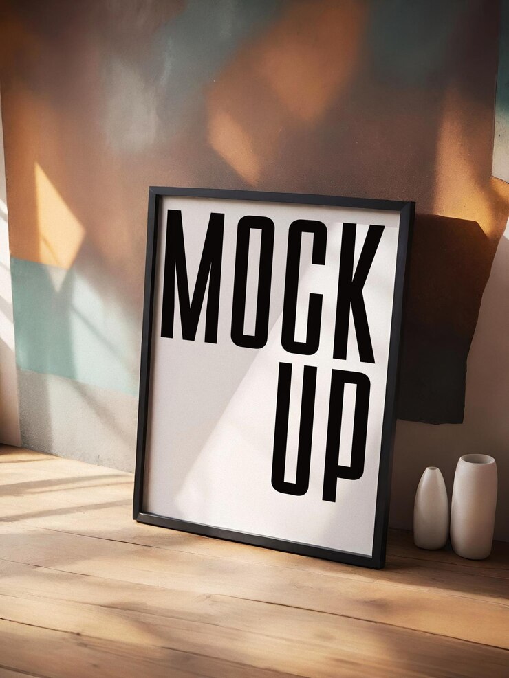 Poster mockup psd illustrazione incorniciata vetrina arte cornice interno render