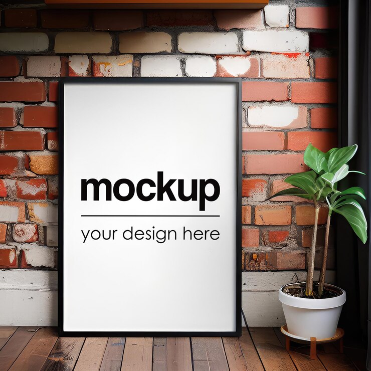 Poster Mockup PSD Illustrazione incorniciata Vetrina Opera Frame Interior Render