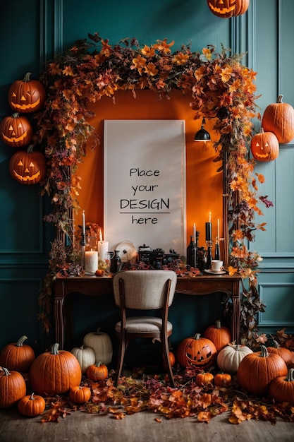 Poster-mockup-rahmen mit halloween-thema psd