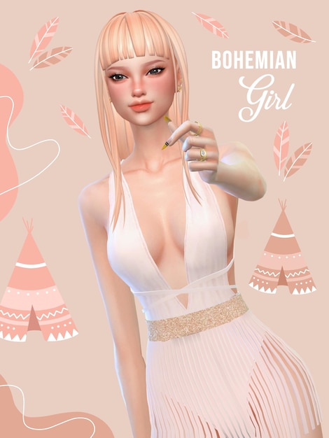 un póster de una mujer con una expresión linda en el fondo del tema bohemia