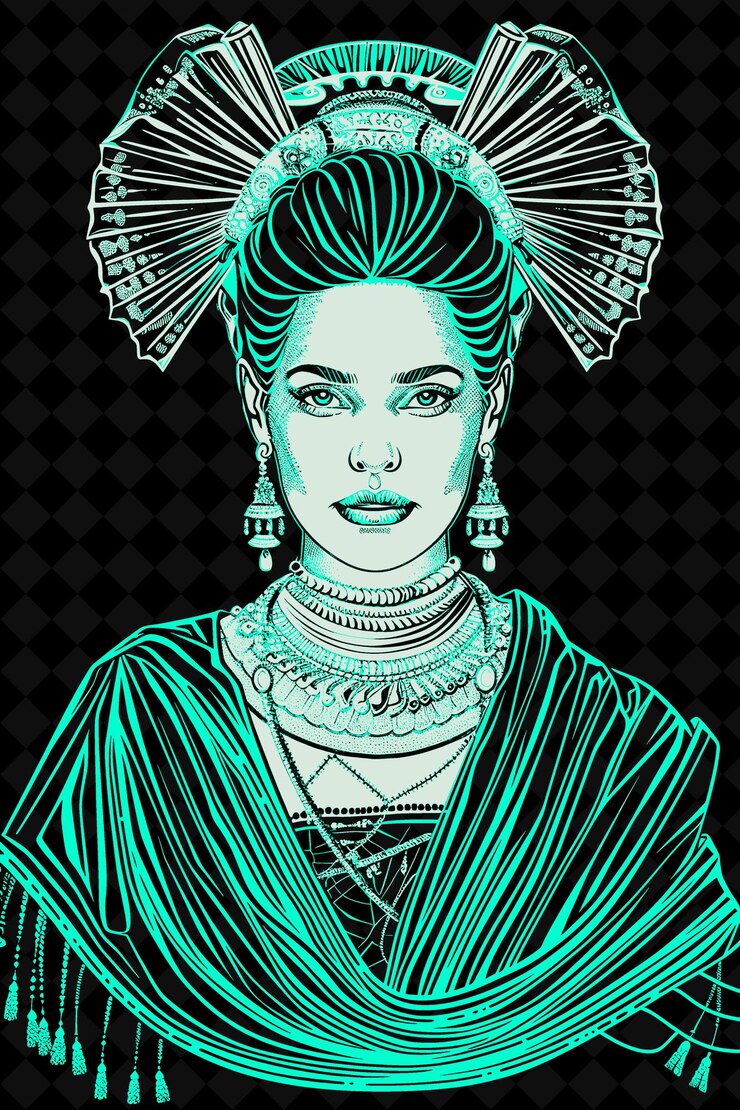 PSD un póster de una mujer con un fondo verde con una cara azul