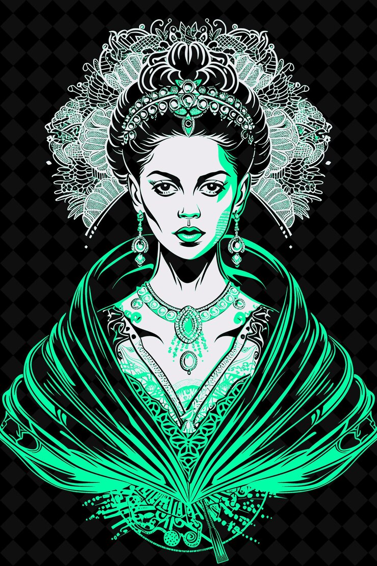 PSD un póster de una mujer con un fondo verde y una mujer con una flor en el cabello
