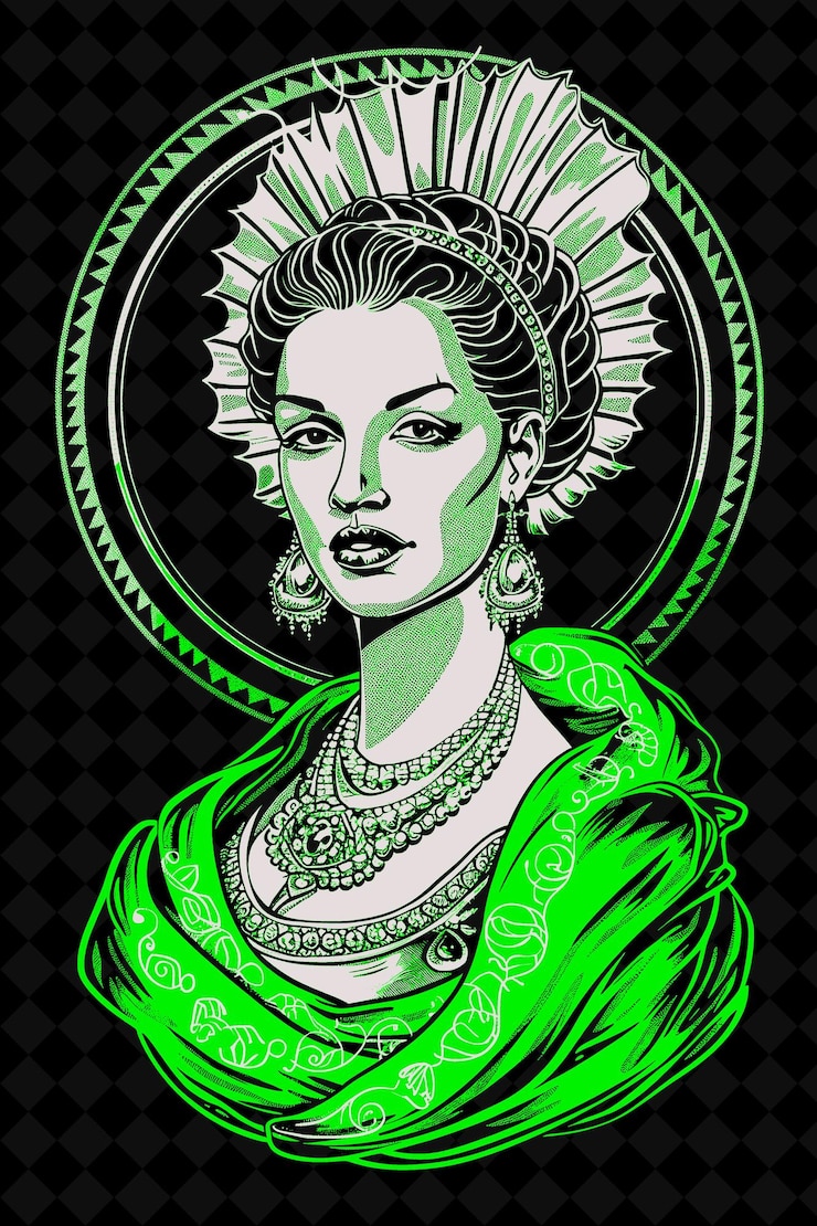 PSD un póster de una mujer con un vestido verde y un fondo verde