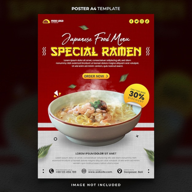 Póster o plantilla de banner de ramen de pollo especial de cocina asiática