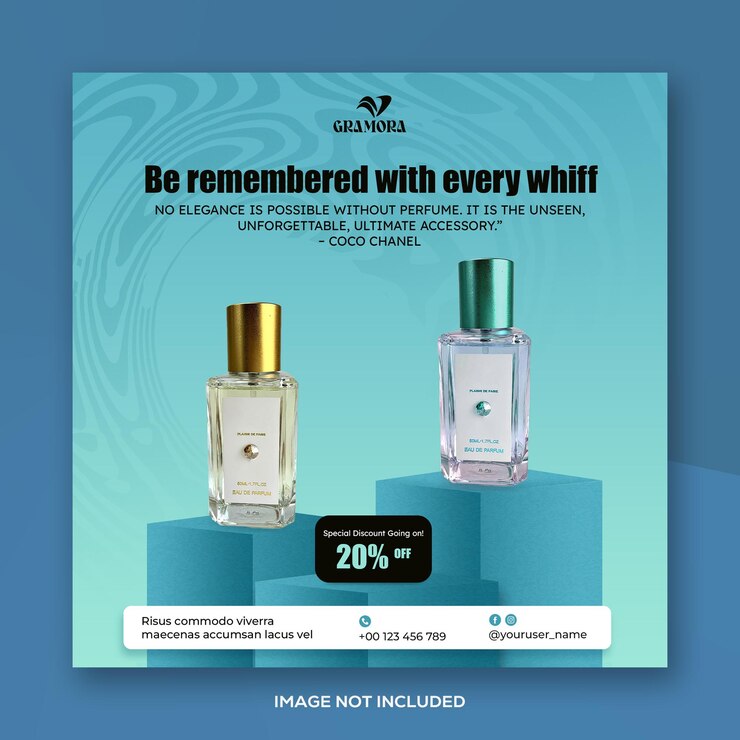 Poster de perfumes PSD folleto de productos de lujo con foto cuadrada banner o post en las redes sociales