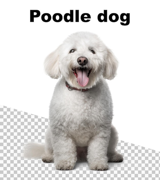 Un póster de un perro caniche con las palabras Poodle Dog en la parte superior.