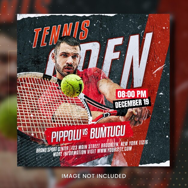 PSD un póster de pippaw y bungou con un hombre jugando al tenis.