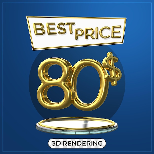 Póster de promoción título de texto 3d representación 3d de 80 dólares estadounidenses