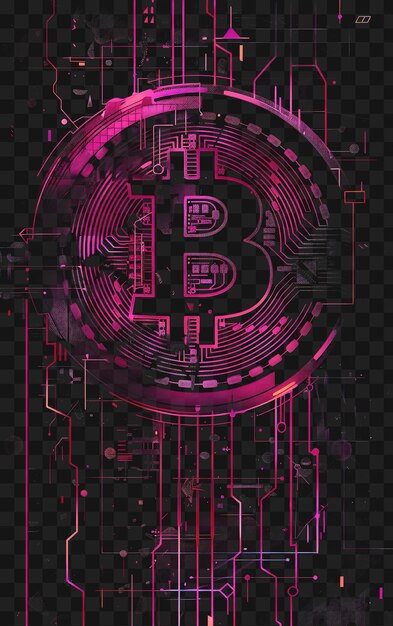 PSD poster psd cyberpunk 2d com bitcoin e neon grid decoration wi collage crypto poster banner art