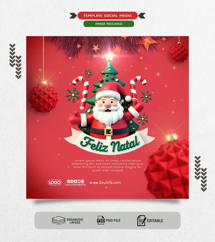 PSD poster de psd editable feliz navidad y próspero año nuevo fiestas de navidad feliz natal en brasil