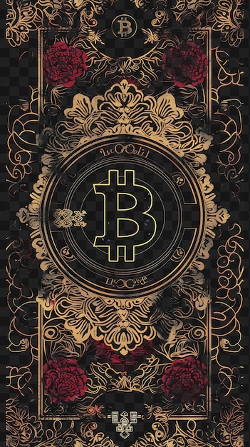 PSD poster psd exótico en 2d con bitcoin y patrones mundanos con collage de seda poster criptográfico arte de pancartas