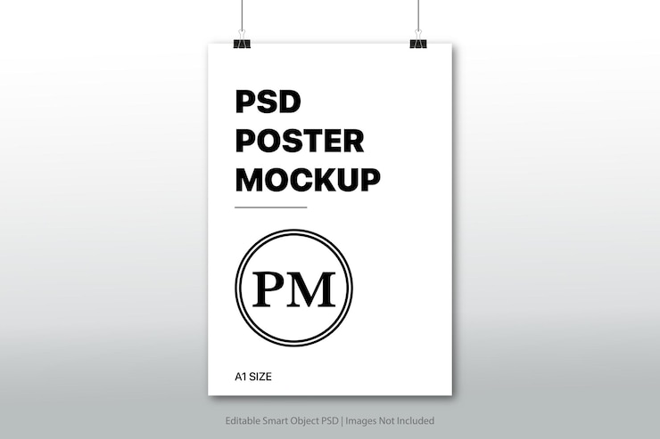 PSD pôster psd pendurado sobre fundo branco