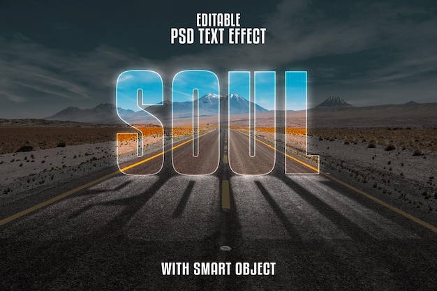 Un póster para psd soul con una carretera y montañas de fondo.