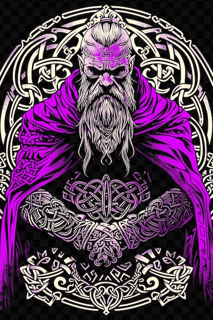 PSD un póster púrpura y negro de un hombre barbudo con una túnica púrpura