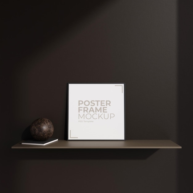 Poster quadrato nero minimalista o cornice per foto nel design degli interni della parete del soggiorno moderno con decorazione e rendering 3d dell'ombra