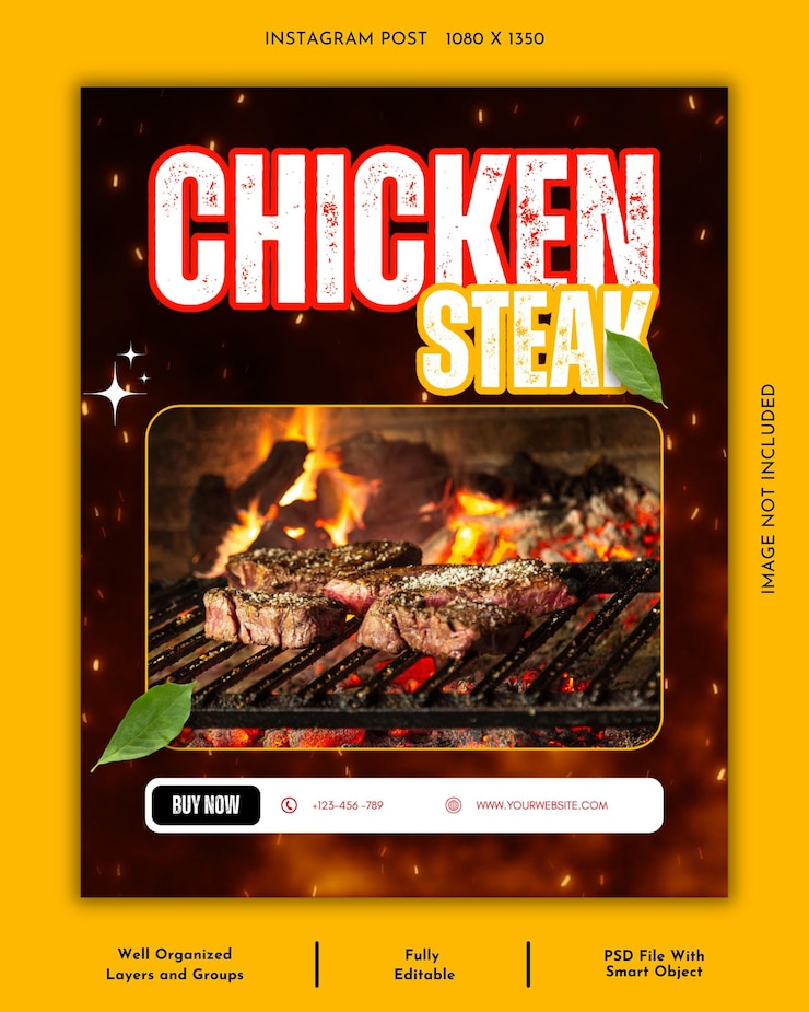 PSD poster de redes sociales y plantilla de publicaciones de instagram de beef steak