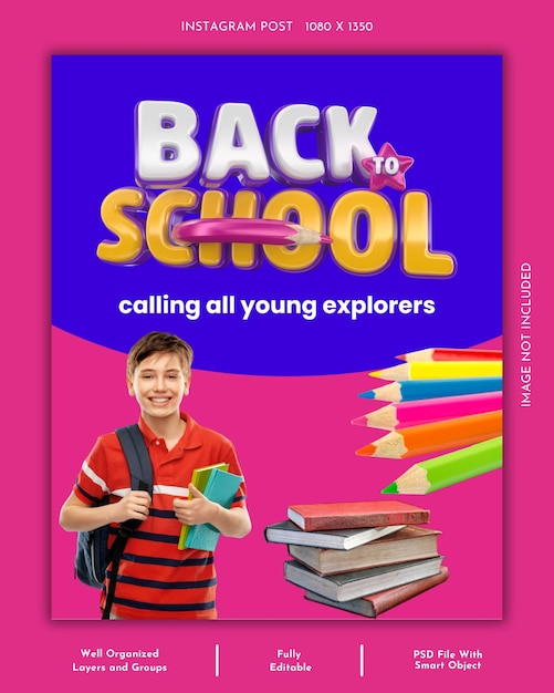 Poster de redes sociales de regreso a la escuela y plantilla de publicación de Instagram