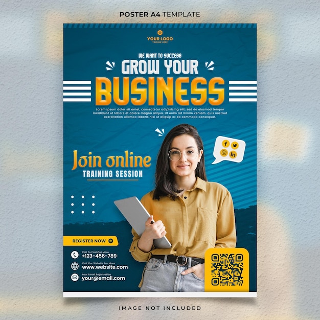 Póster de seminario web de Blue Business Agency A4 o plantilla de banner