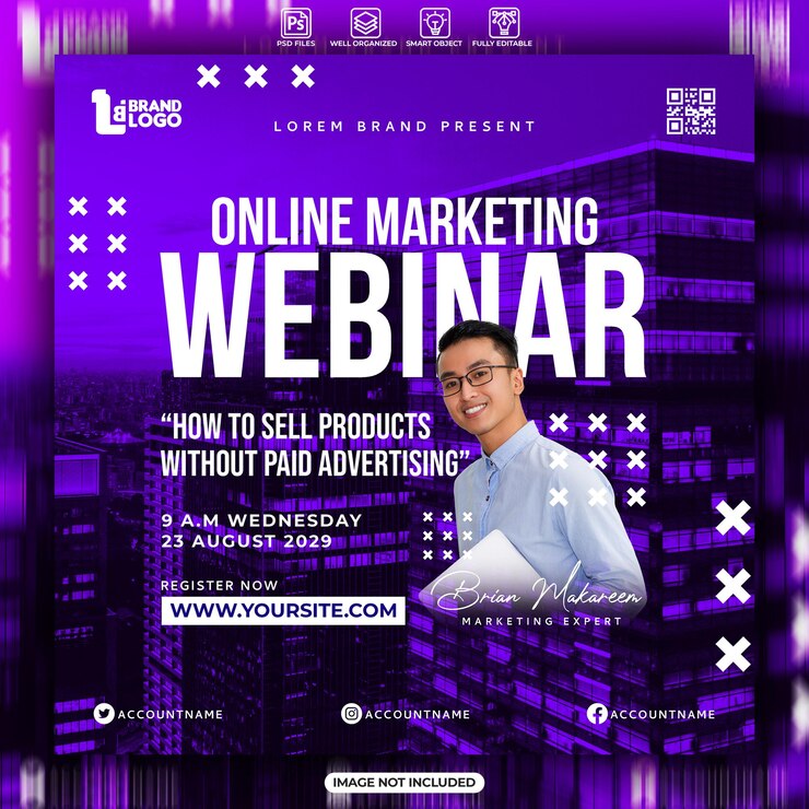 PSD póster de seminario web de marketing online o plantilla de publicación de instagram en redes sociales