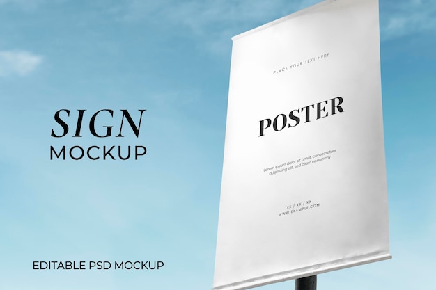 Poster sign mockup psd unter blauem himmel