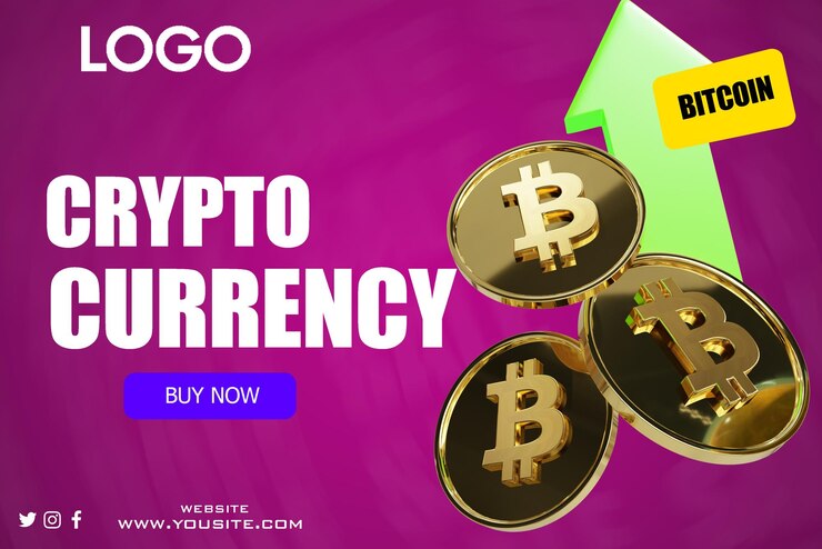 PSD un póster para el sitio web de moneda en línea llamado moneda criptográfica.