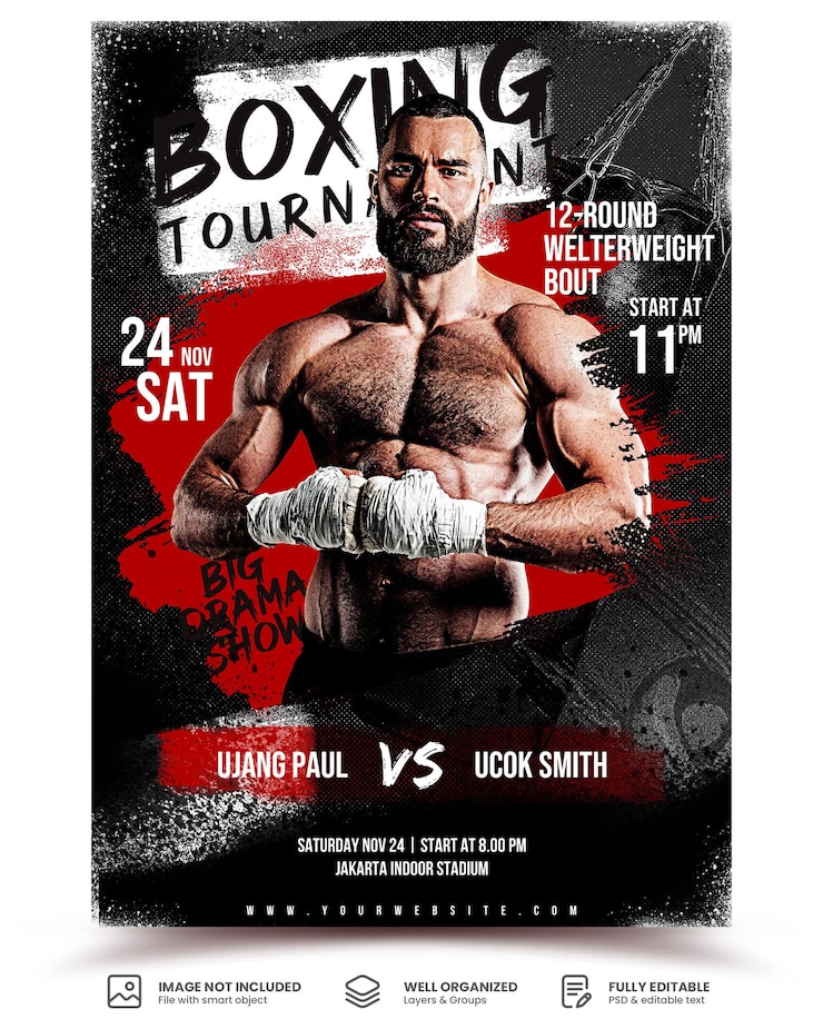 PSD poster sportivo a4 modello di gioco di boxe