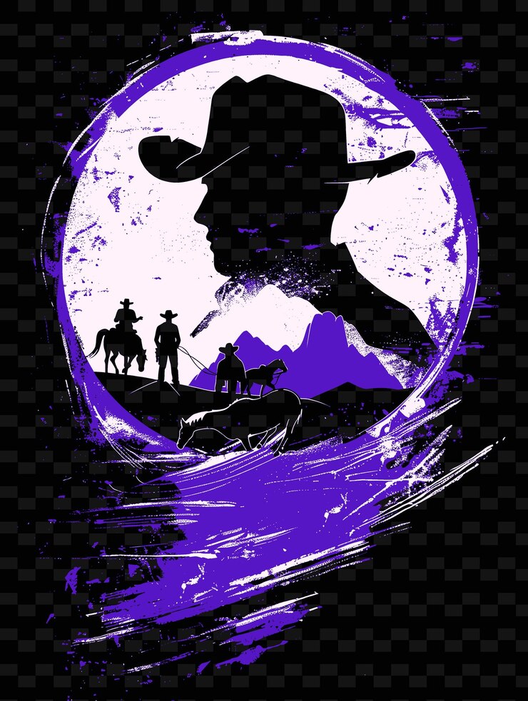 PSD poster de temática occidental con vaqueros y caballos impresión rústica e diseños de ideas de ilustración creativa