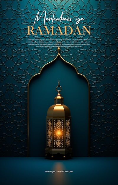 PSD poster template ramadan com lanterna de fundo islâmico perfeito para postagem em mídias sociais