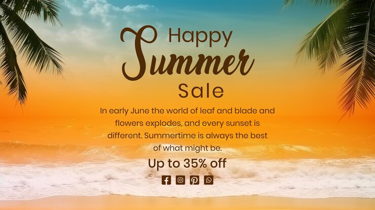 PSD poster de venta de verano feliz en la playa