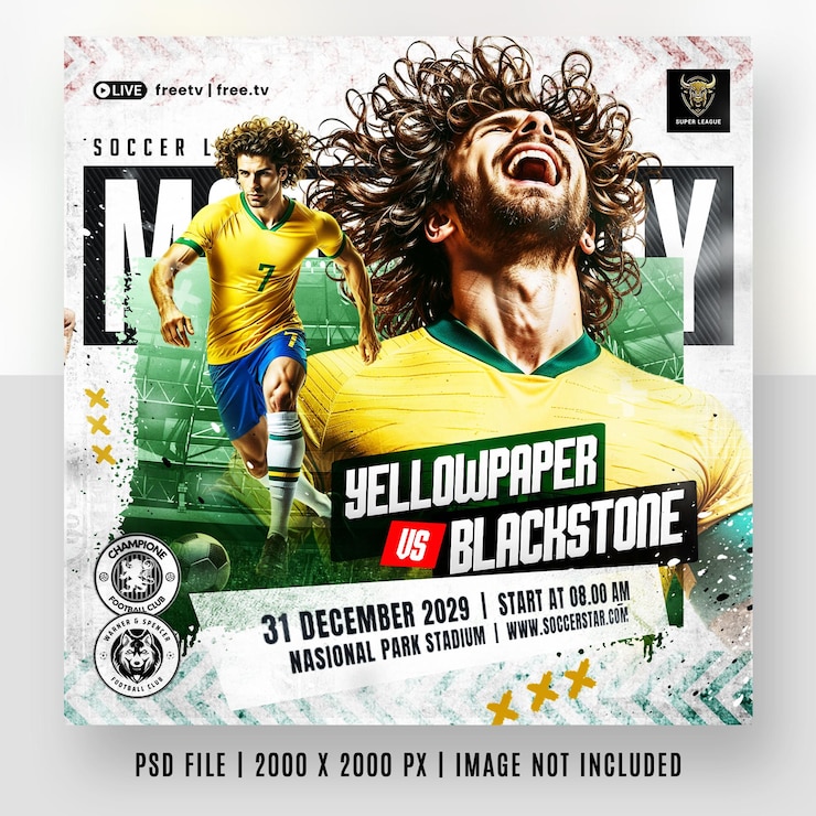 PSD poster de volante del día del partido de fútbol y banner de redes sociales plantillas de promoción de instagram