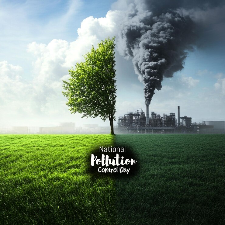 PSD poster zum nationalen tag der umweltverschmutzung mit sauberer umwelt und verschmutzter umwelt