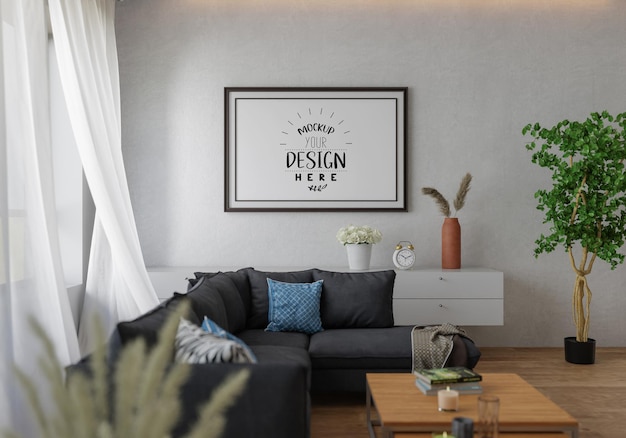 Posterrahmen im Wohnzimmer Psd Mockup