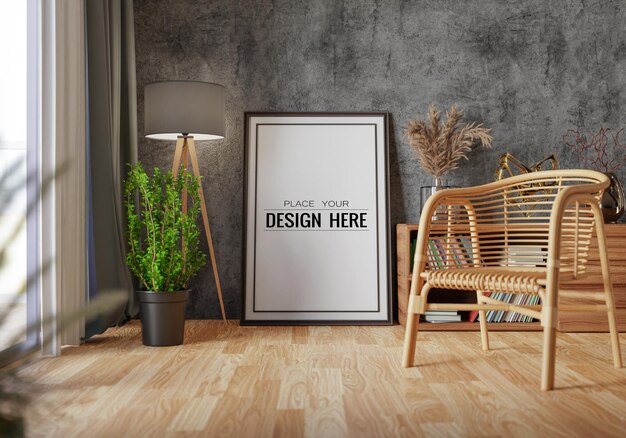 Posterrahmen im Wohnzimmer Psd Mockup