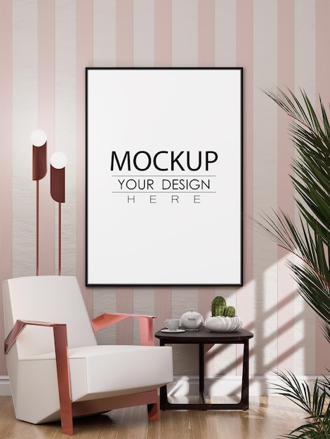 Posterrahmen im Wohnzimmer Psd Mockup