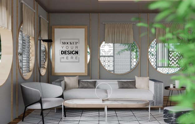 Posterrahmen im Wohnzimmer Psd Mockup